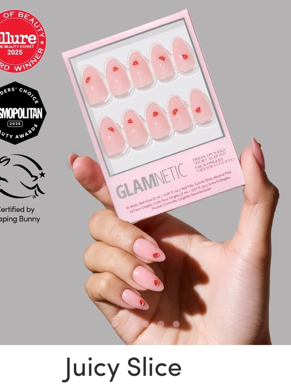 GLAMnetic Juicy Slice Press-On Nails – Pink Short Almond Set